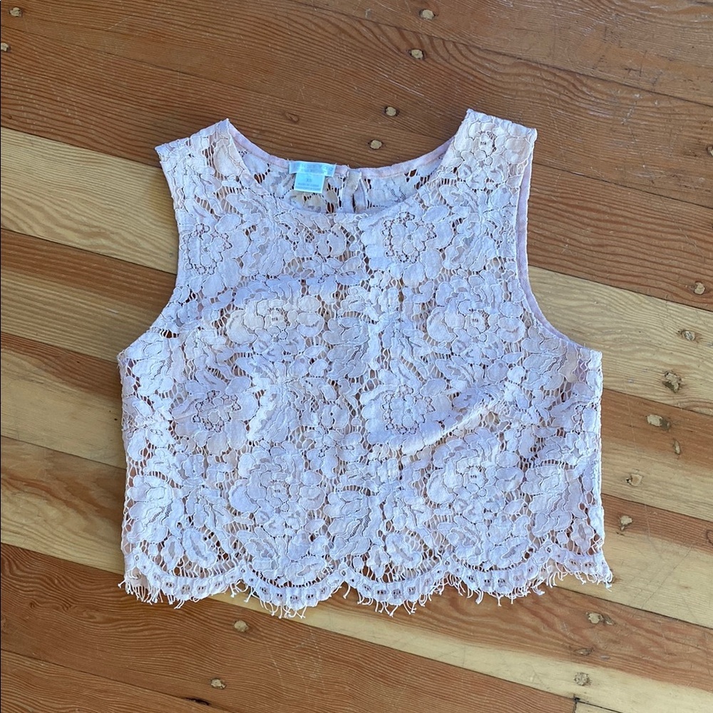 Jenny‎ Yoo Collection Lace Sleeveless Blush Pink Cropped Top XS